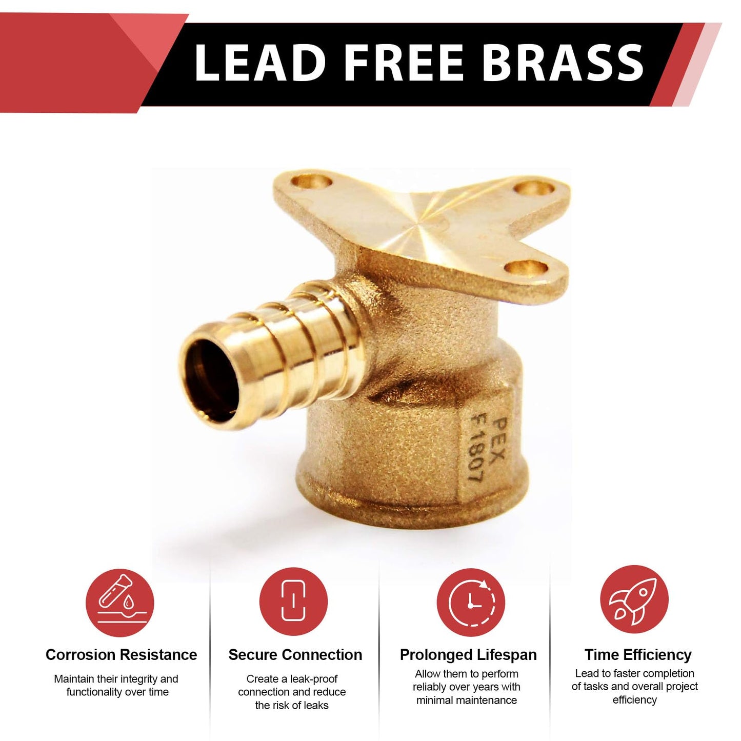 25-Pack EFIELD Pex Crimp 1/2 Inch x 1/2 Inch Female NPT Drop-Ear Elbow Brass Fittings, ASTM F1807,(PEX1807260)