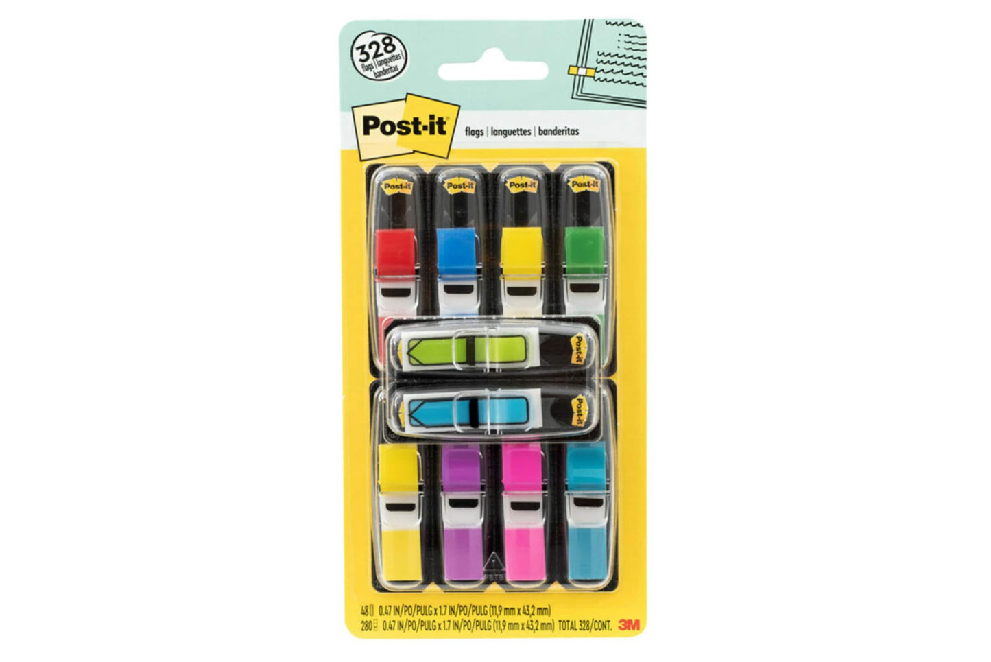 Post-it Flags Value Pack, 35/Dispenser, 8 Dispensers/Pack, .47 in Wide, Assorted Colors, Includes 48 Free Arrow Flags (683-VAD1)