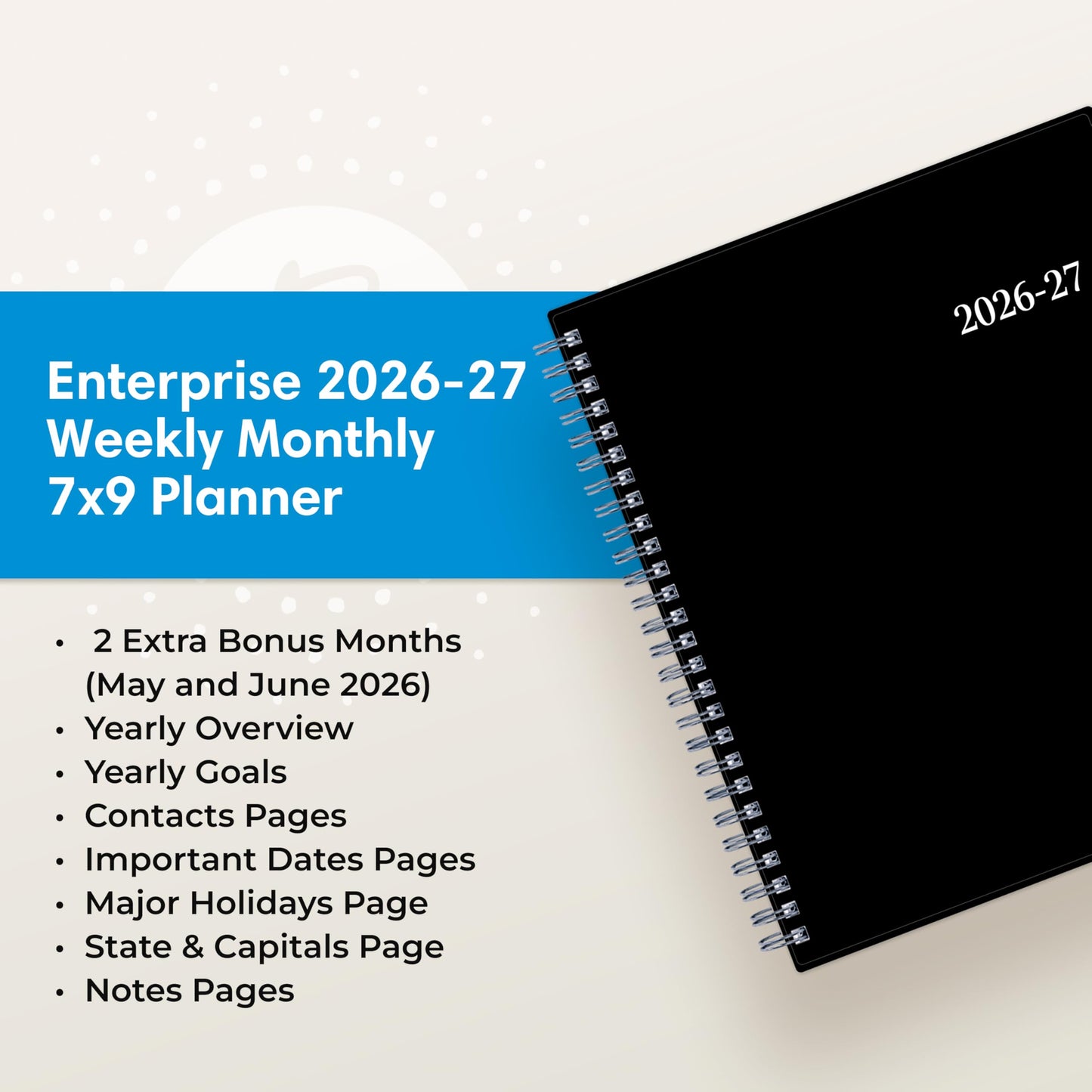 Blue Sky 2026-2027 Weekly and Monthly Academic Year Planner Calendar, July 2026 - June 2027, 7" x 9", Flexible Cover, Wirebound, Laminated Tabs, Enterprise