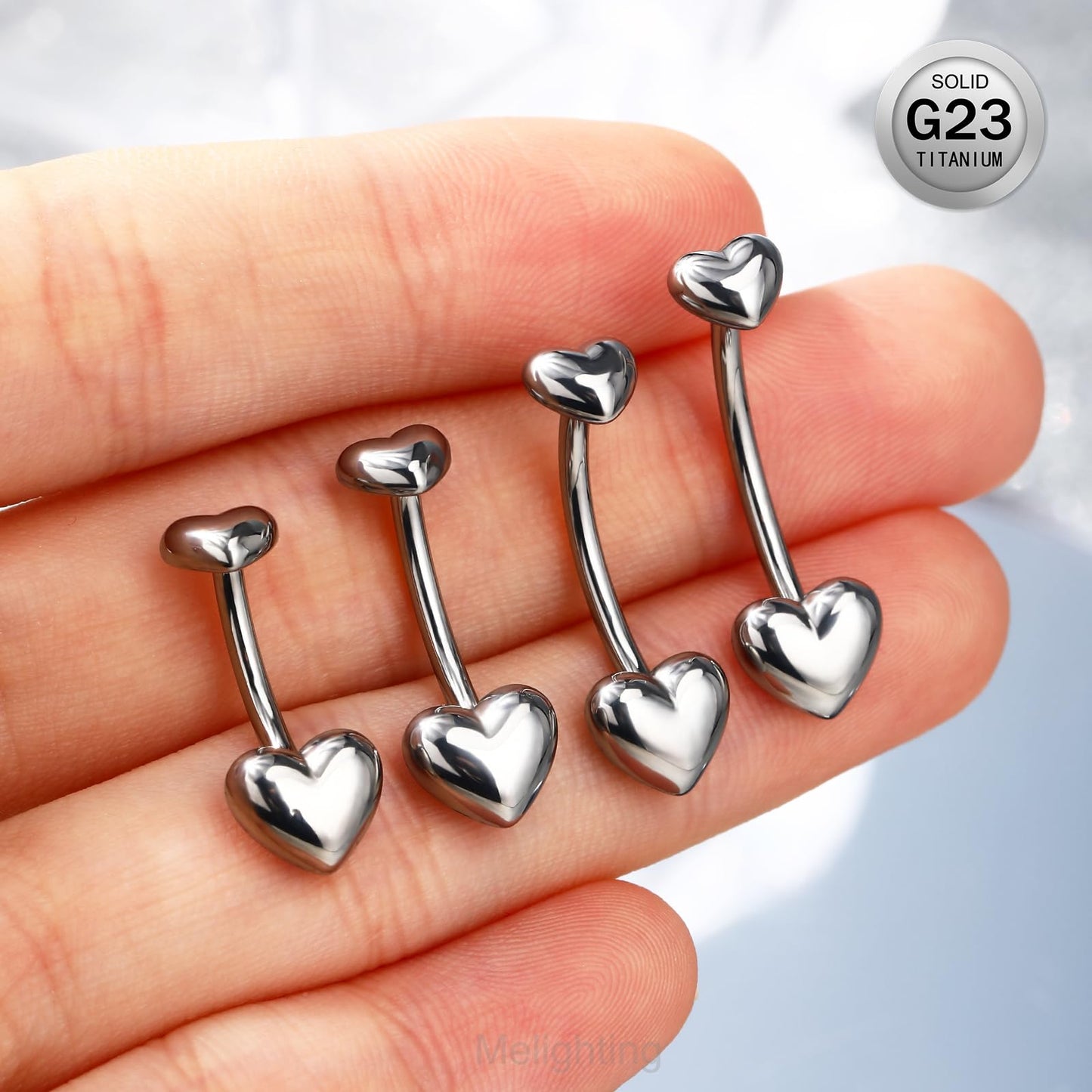 Melighting Titanium Belly Button Ring 14G Heart Belly Ring Internally Threaded G23 Titanium Navel Piercing Hoop Navel Barbell Body Piercing Jewelry 14 mm