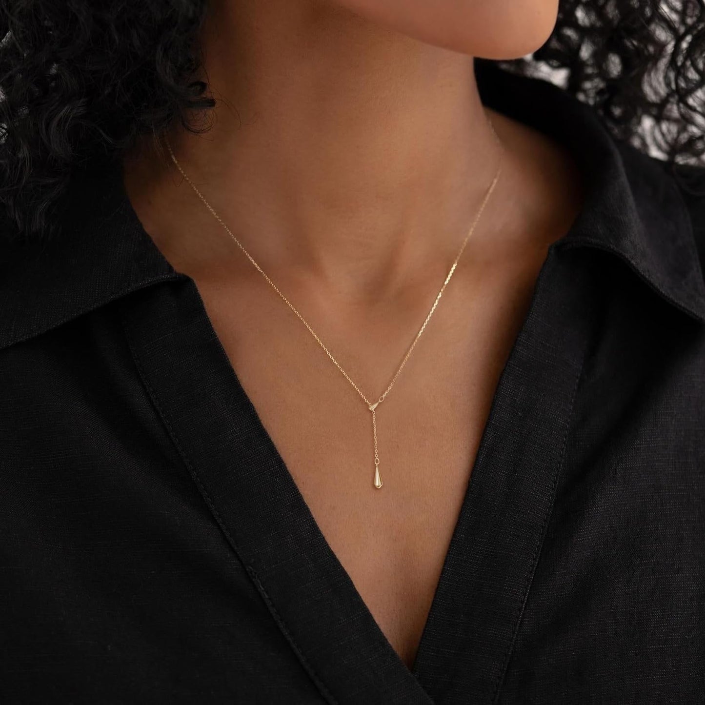 BSGRL Gold Necklace: 14K Gold Plated Simple Elegant Teardrop Pendant Dainty Necklace for Women 16.5”+2” ext