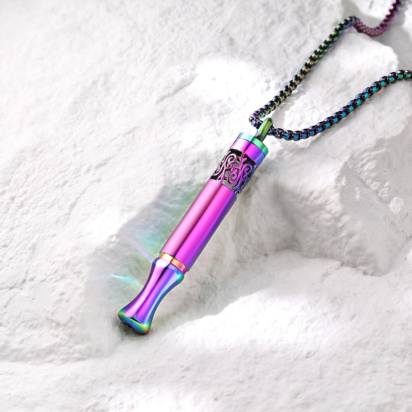 Anxiety Relief Pendant Mindfulness Breathing Necklace - Essential Oil Diffuser & Personal Inhaler Aromatherapy Necklaces for Women & Men (Rainbow)