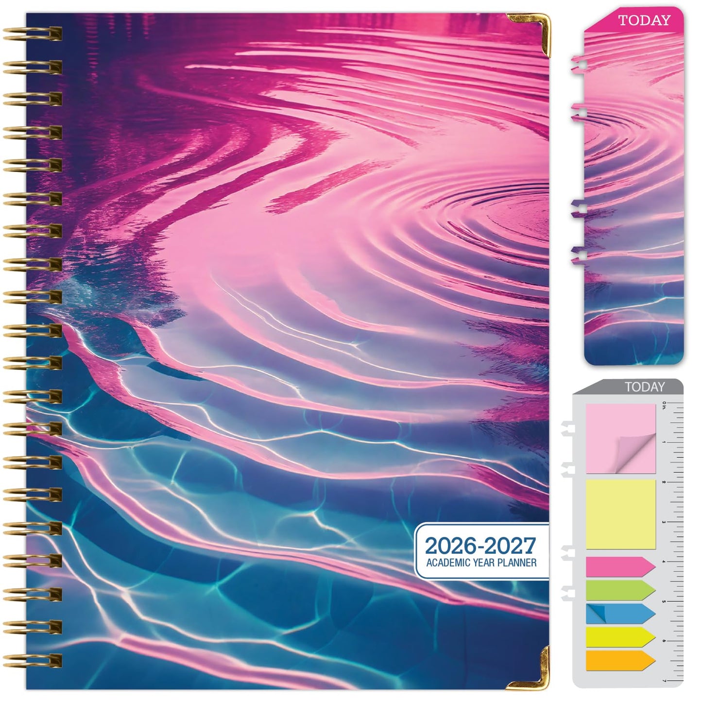HARDCOVER Academic Year 2026-2027 Planner: 14 Months (May 2026 Through June 2027) 8.5"x 11" Daily Weekly Monthly Planner Yearly Agenda. Bookmark, Pocket Folder and Sticky Note Set (Summer Bliss)