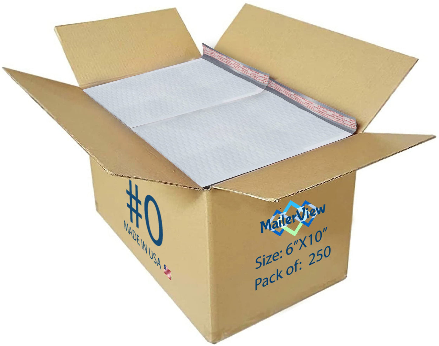 250 Pack USA Made Poly Bubble Mailers (#0) 6x10 Inches Shipping Padded Envelopes Self Seal Tape #0 (Usable size 6 x9)