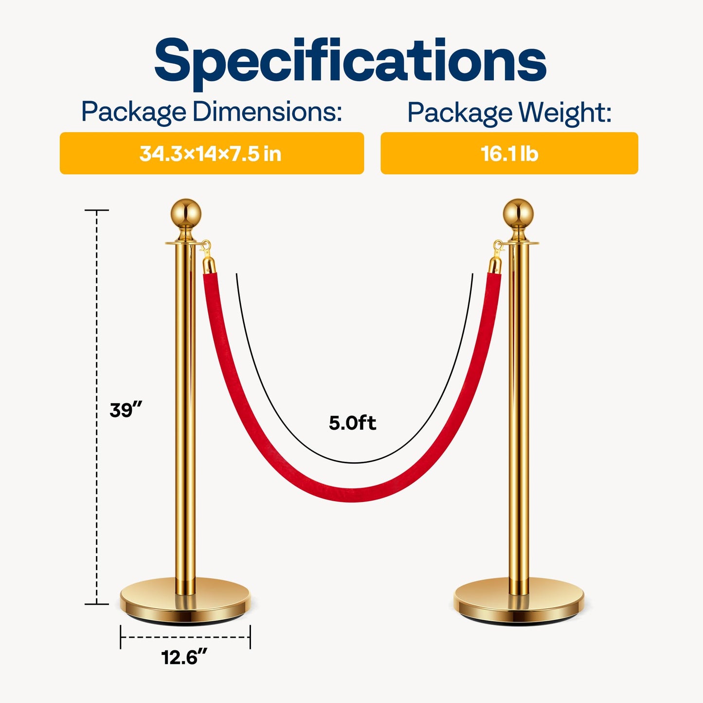 VIVOHOME Stanchions and Velvet Ropes 4PCS, Water-Fillable Base with Stainless Steel Post, 5 Feet Velvet Ropes and Posts, Crowd Control Barriers, Red Carpet Runner Poles for Party Supplies