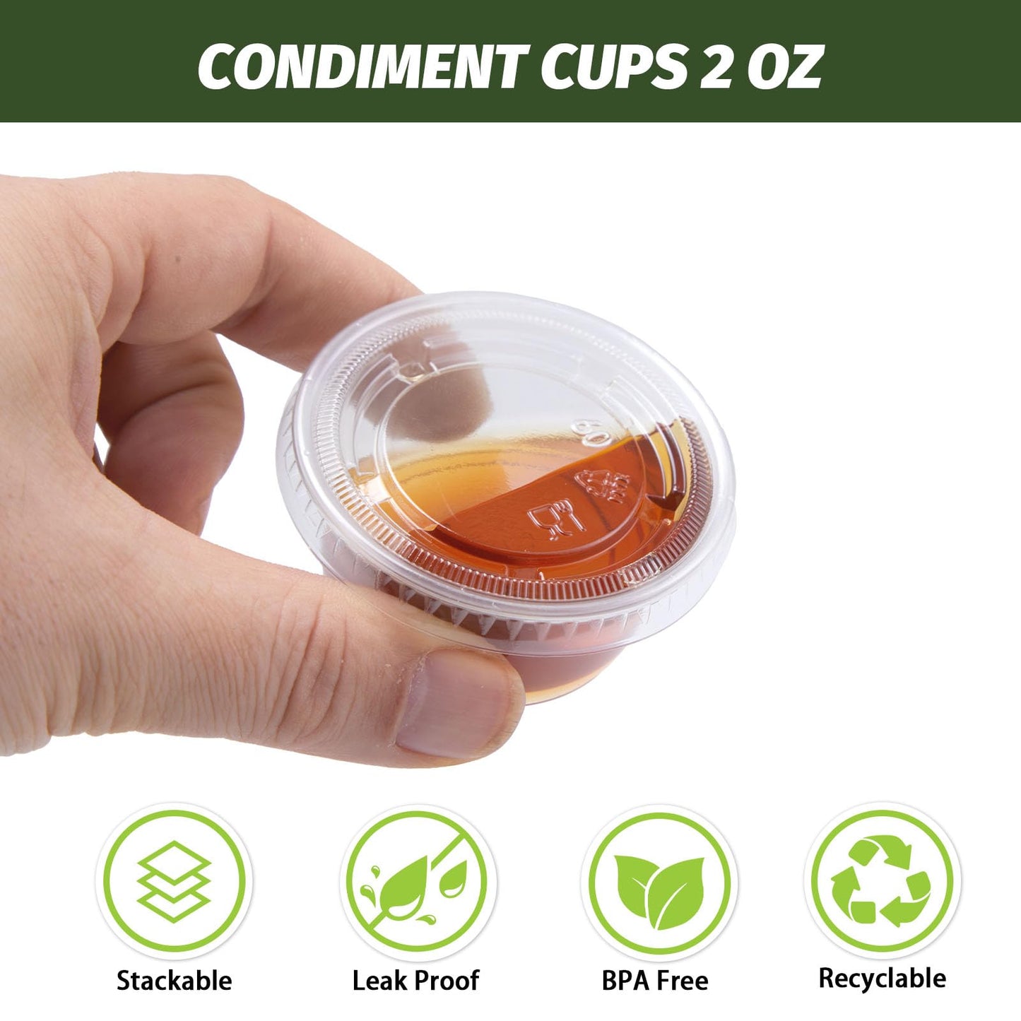 Huifany 400 sets 2 oz Disposable Plastic Portion Cups with Lids, Sturdy Jello Shot Cups, Souffle Cups, Clear Plastic Containers with Lids for Salad Dressing,Condiment and Dipping Sauce