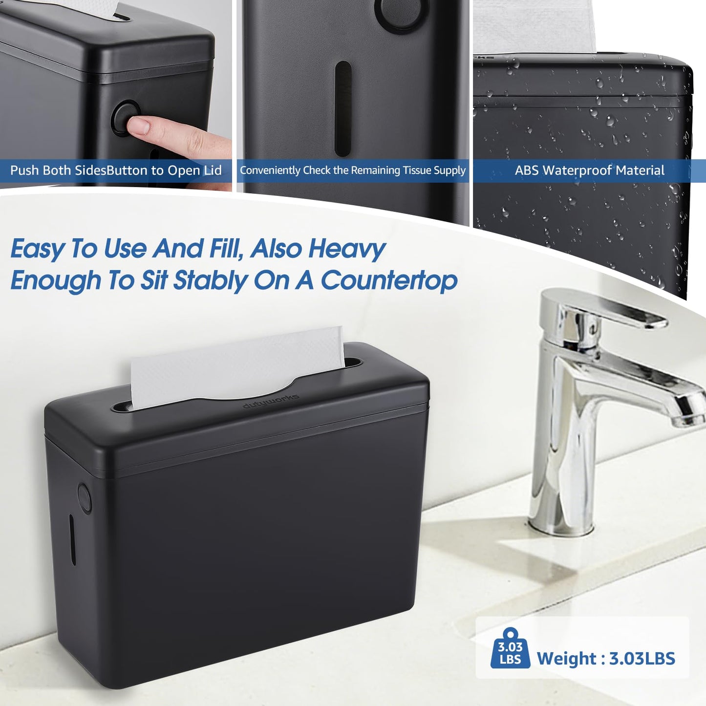 Countertop Paper Towel Dispenser, Large Capacity, Non-Slip Base, Compatible with Multifold, C-Fold & Z-Fold Towels, Ideal for Bathroom, Kitchen, Commercial & Office Use, Durable ABS Construction