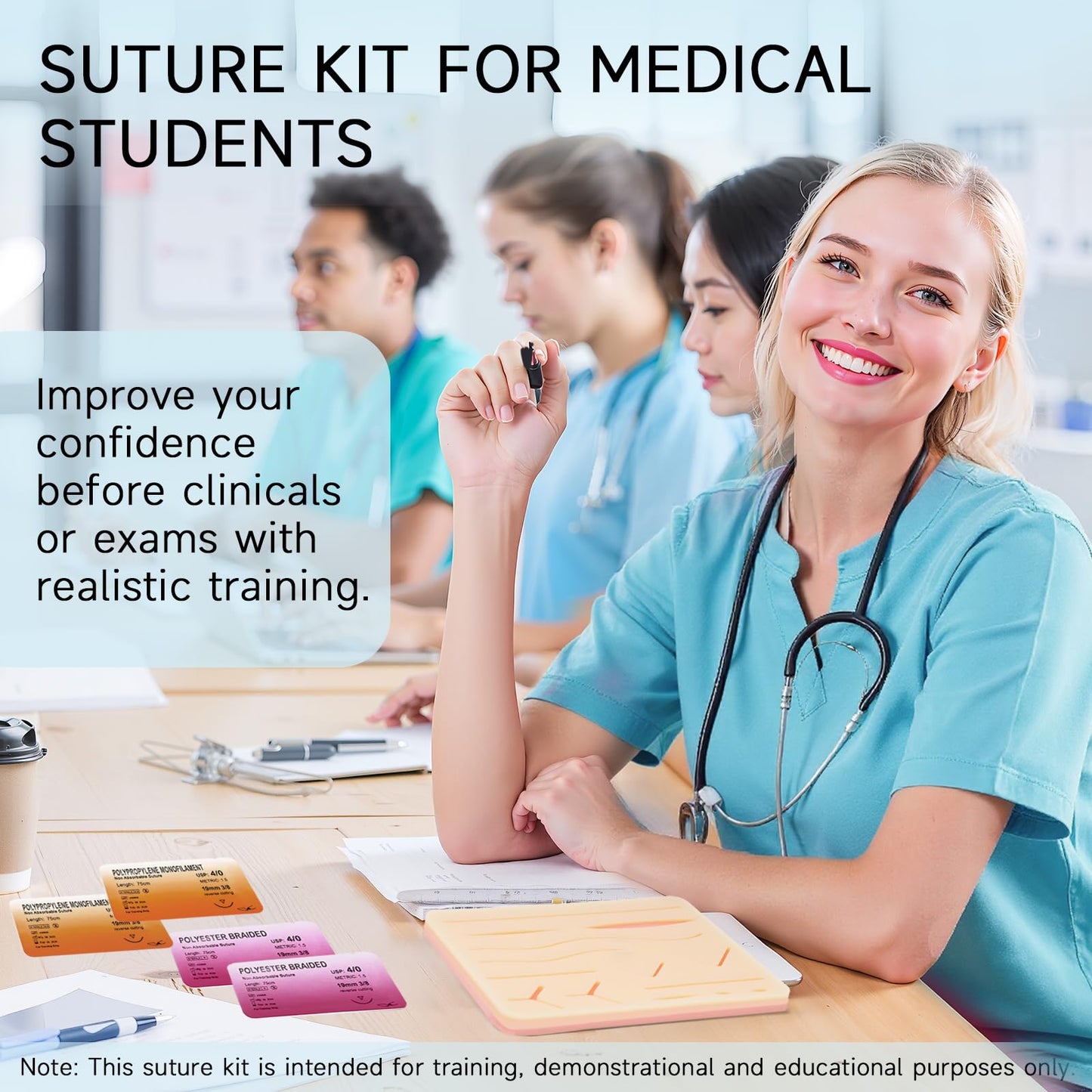 Suture Practice Kit for Medical Students - Suturing Kit Suture Pad with Pre-Cut Wounds, Suturing Threads & Tools, Wound Closure Stitches Training Kit for Med Dental Vet Students, Educational Use Only