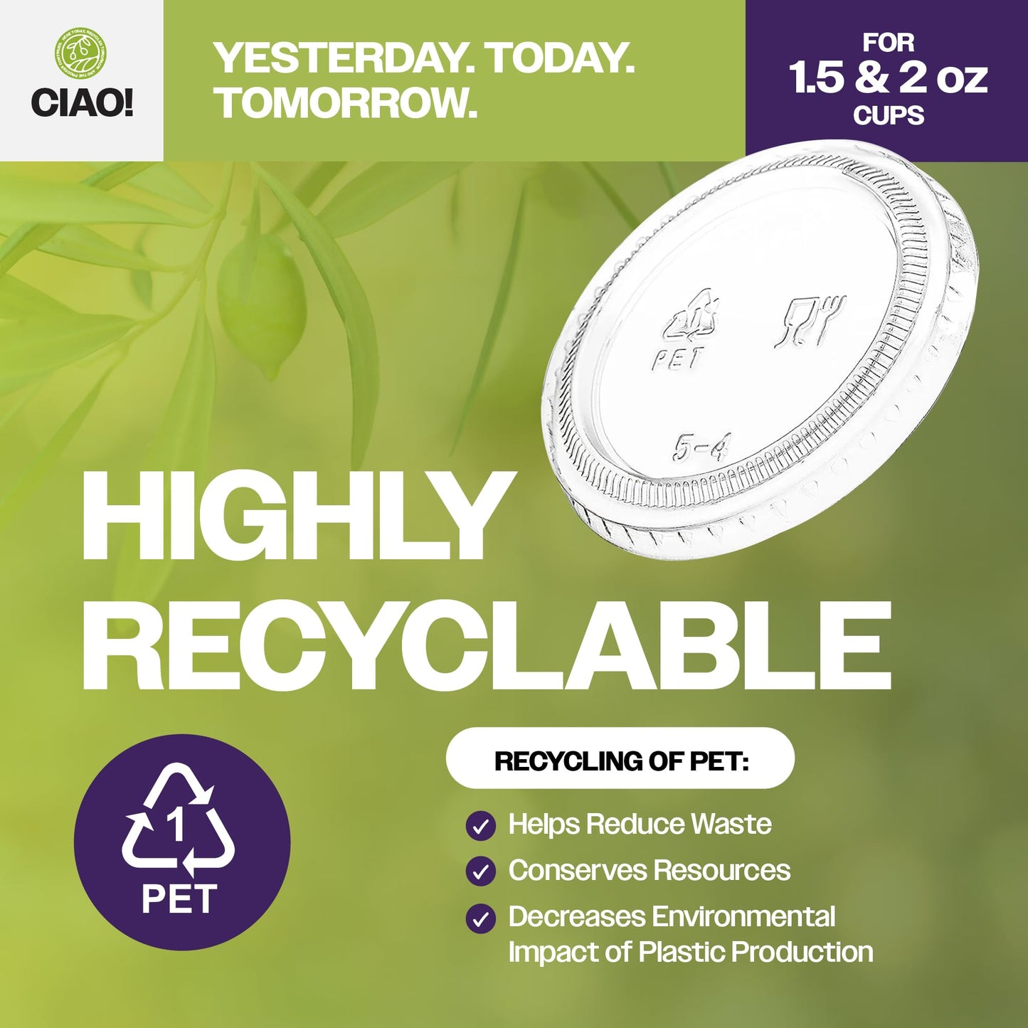 CIAO! Ultra Clear PET Portion Cup Lids, 62mm, Fits CIAO! 1.5 & 2 oz Portion Cups, Case of 2,500