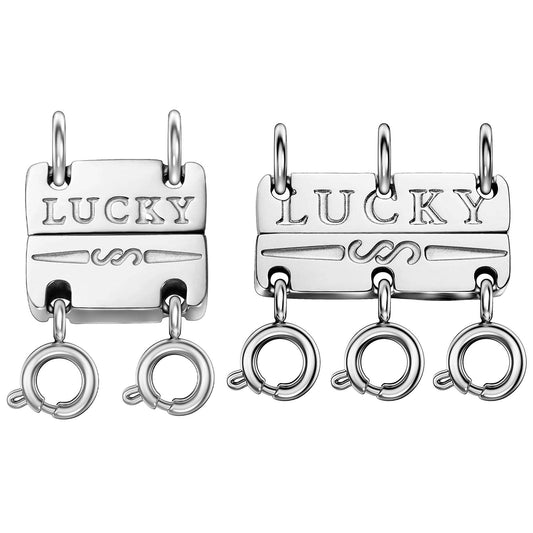 Qulltk Lucky Necklace Separator for Layering Strong Magnetic Clasps, 14K Gold and Silver Multiple Necklace Clasps for Layered Look