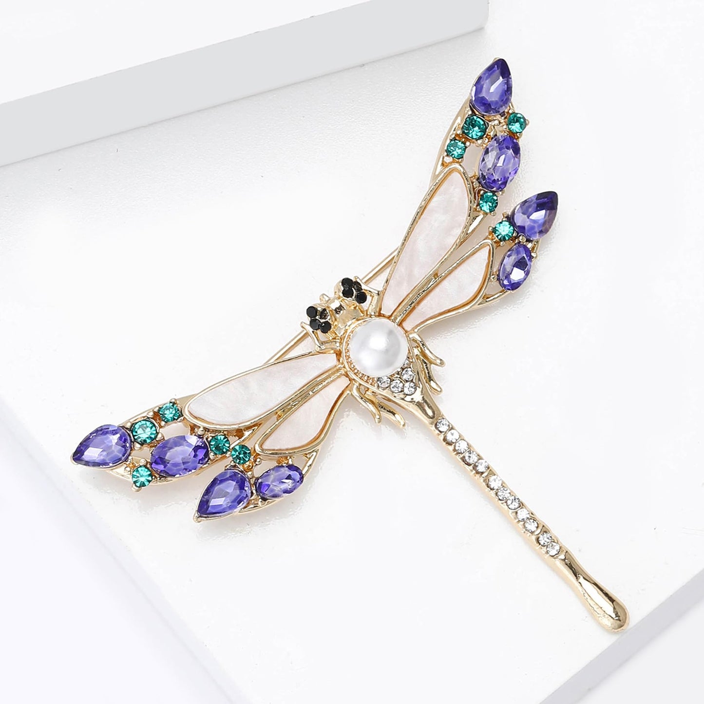 Crystal Dragonfly Brooch for Women Pearl White Shell Dragonfly Pin Dragonfly Accessories Mother's Day Birthday for Mother Wife Daughter (Dragonfly-1)