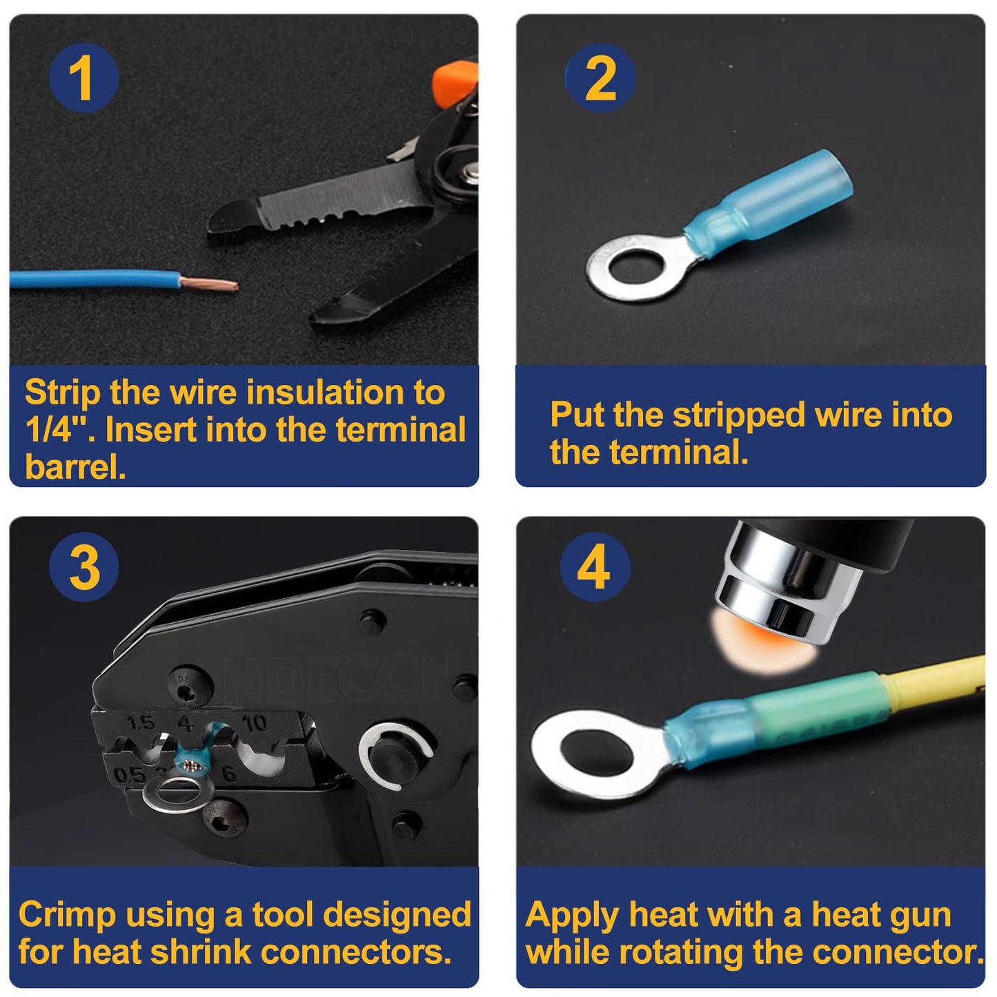 125pcs Heat Shrink Ring Wire Connectors with Crimping Tool,Waterproof Automotive Marine Electrical Terminals Kit,Insulated Crimp Connector kit