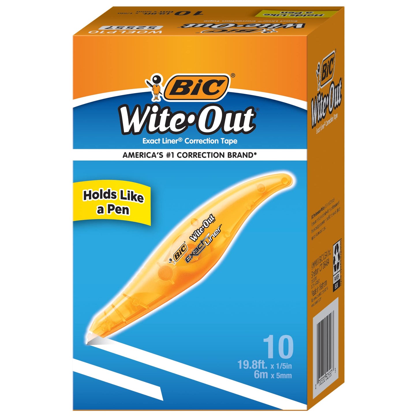 BIC Wite-Out Brand Exact Liner Correction Tape, 19.8 Feet, 10-Count Pack of White Correction Tape, Fast, Clean and Easy to Use Tear-Resistant Tape Office or School Supplies