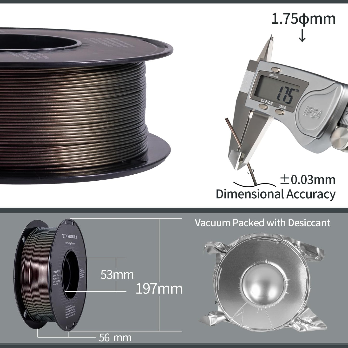 TINMORRY Galaxy PETG Filament 1.75, Rapid PETG 3D Printer Filament, Compatible with Bambu FDM 3D Printer, 1 KG 1 Spool, Galaxy Purple Gold