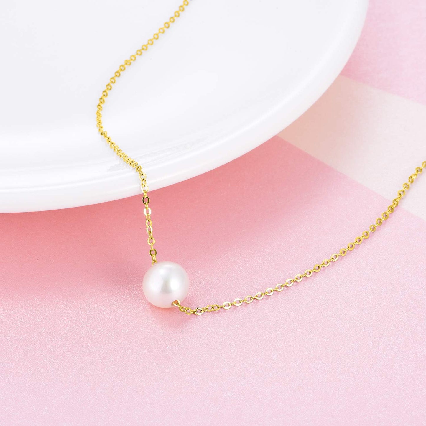 POPLYKE AAAA Single Pearl Choker Sterling Silver Necklace for Women 7-8mm Freshwater Cultured Pearls Wedding Bridesmaids Anniversary 14 16 18 inch (gold-single pearl necklace 18‘’)