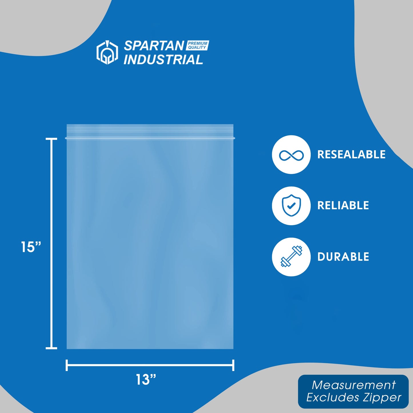 Spartan Industrial - 13" X 15" (100 Count) 2 Mil Clear Reclosable Zip Plastic Poly Bags with Resealable Lock Seal Zipper