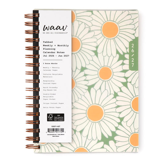 Blue Sky WAAV 2026-2027 Weekly and Monthly Academic Year Planner Calendar, July 2026 - June 2027, 5.875" x 8.625", Flexible Cover, Wirebound, Laminated Tabs, Storage Pocket, Includes 20 Extra Notes Pages, Michelle