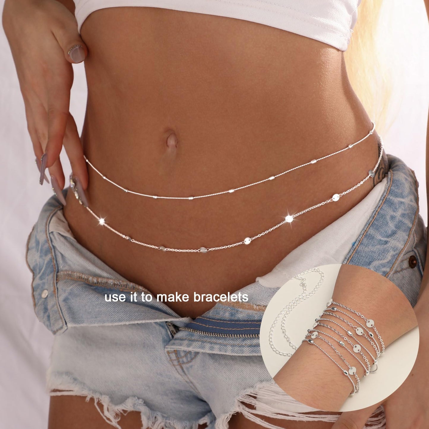 MIDEEO 2PCS 14K /Silver Plated Waist Chains Pearl Belly Body Chain for the Waist Sexy Bikini Layered Waist Adjustable Chain Jewelry for Women