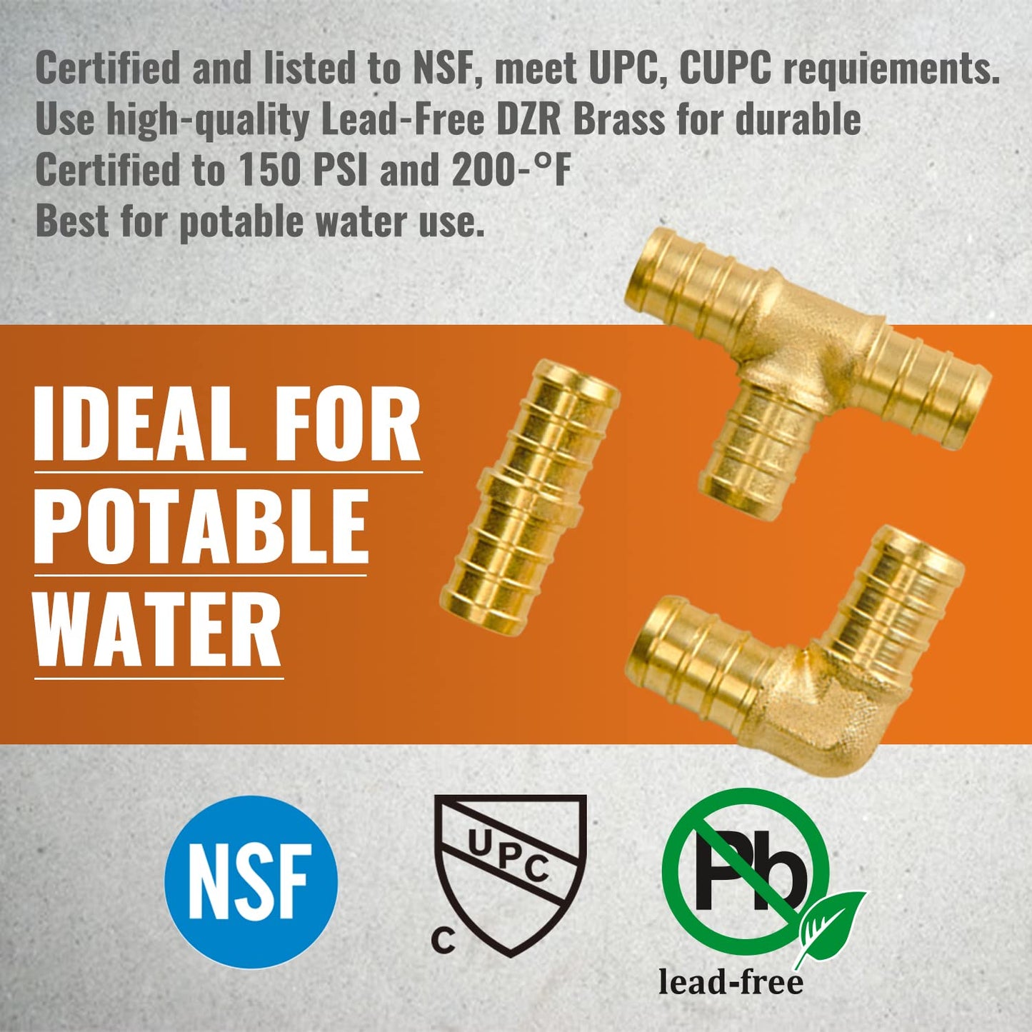 SUNGATOR 30-Pack 1/2 Inch PEX Fittings, 10 Each Elbow Tee Coupling, No Lead Brass, Pex Fitting 1/2 Inch Assortment, UPC, NSF Certified