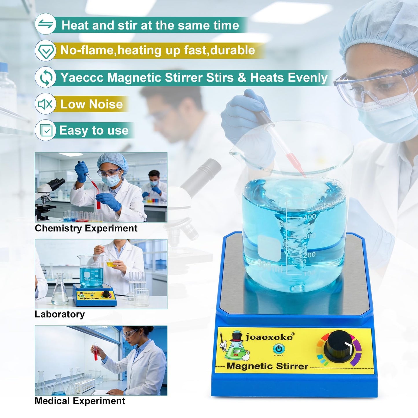 joaoxoko Magnetic Stirrer with 4 Stir Bars, Stir Plate with Stir Bar Retriever,3000ml Max Capacity No Heating 100-3000RPM, Portable Mixer for Yeast Starter/Chemistry/School (6)