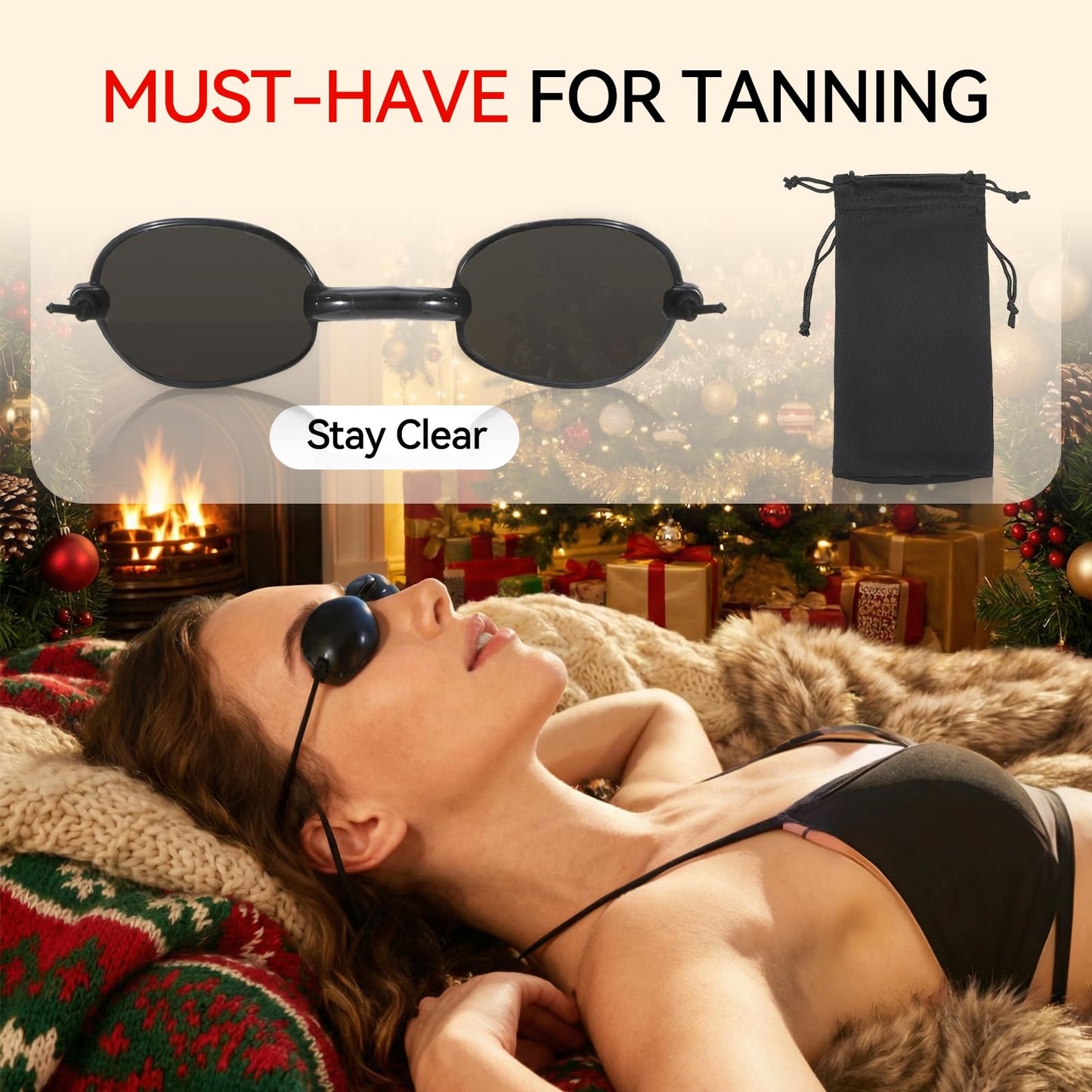 4 PCS Red Light Therapy Glasses, Half - clear Eyes Protection for Tanning Bed Goggles, Safety Glasses for Sunbathing & Laser Beauty Treatment, Black Wearing length adjustable Protective Goggles