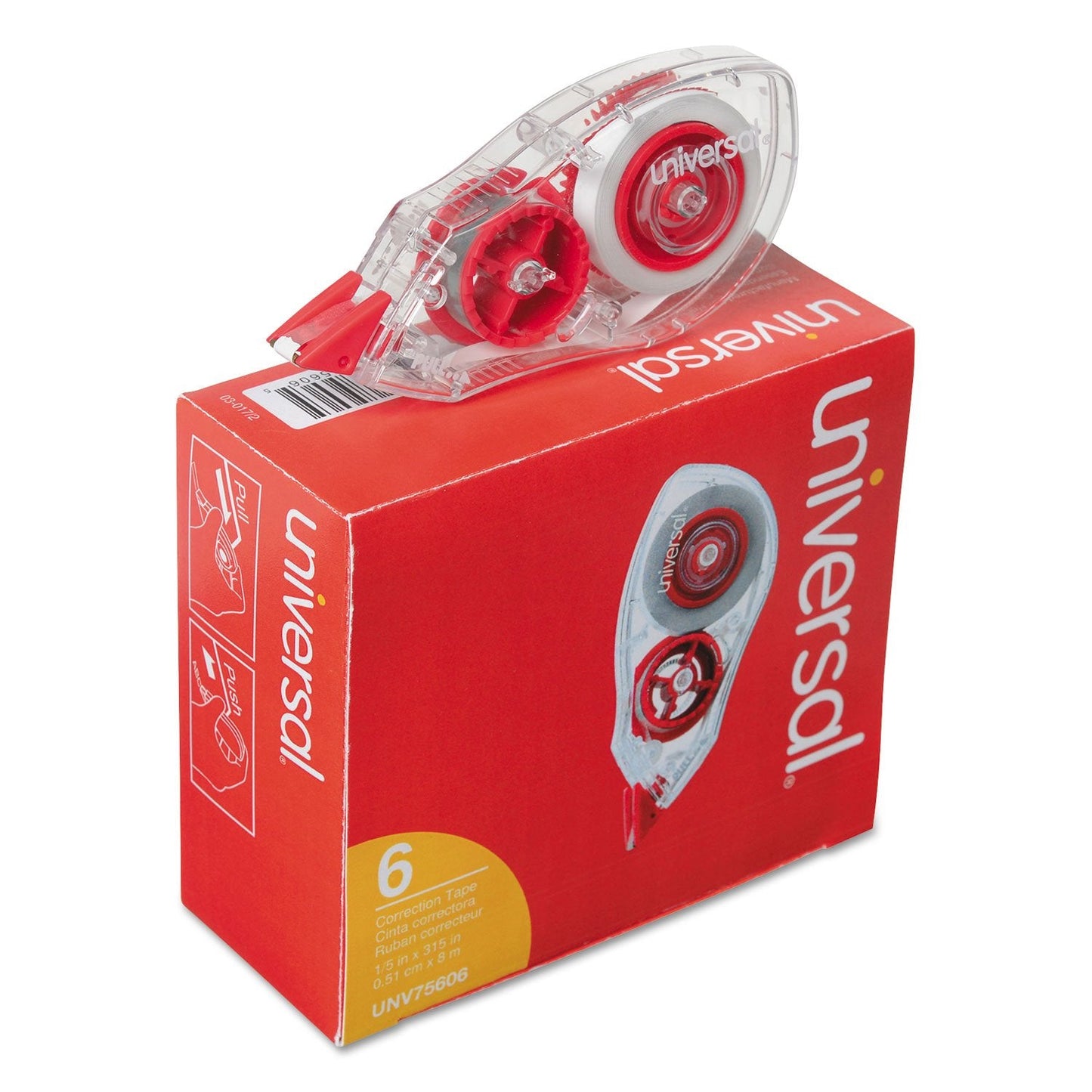 Universal 75606 Correction Tape with Two-Way Dispenser, Non-Refillable, 1/5-Inch x 315-Inch , 6/Pack