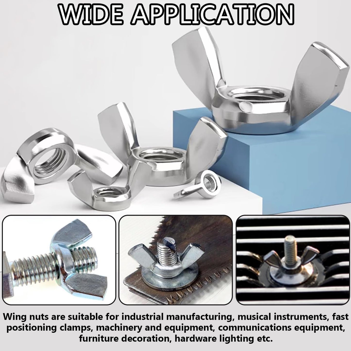 Aienxn 100PCS Metric Sizes Wing Nuts Assortment Kit, 304 Stainless Steel M3, M4, M5, M6, M8, M10, Parts Butterfly Wing Nut, Wingnuts Fasteners