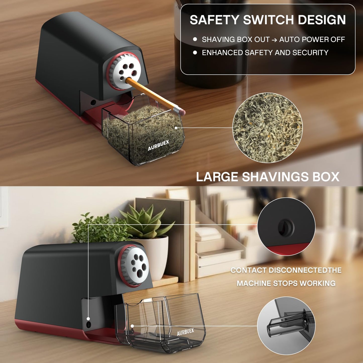 Aurbuex Heavy Duty Electric Pencil Sharpener S280, 3s Fast Sharpening, Dual Cutter Design, Zinc Alloy Blade for 12,000+ Sharpenings, Auto Start/Stop, for 6–12 mm Pencils, Classroom & Office Use