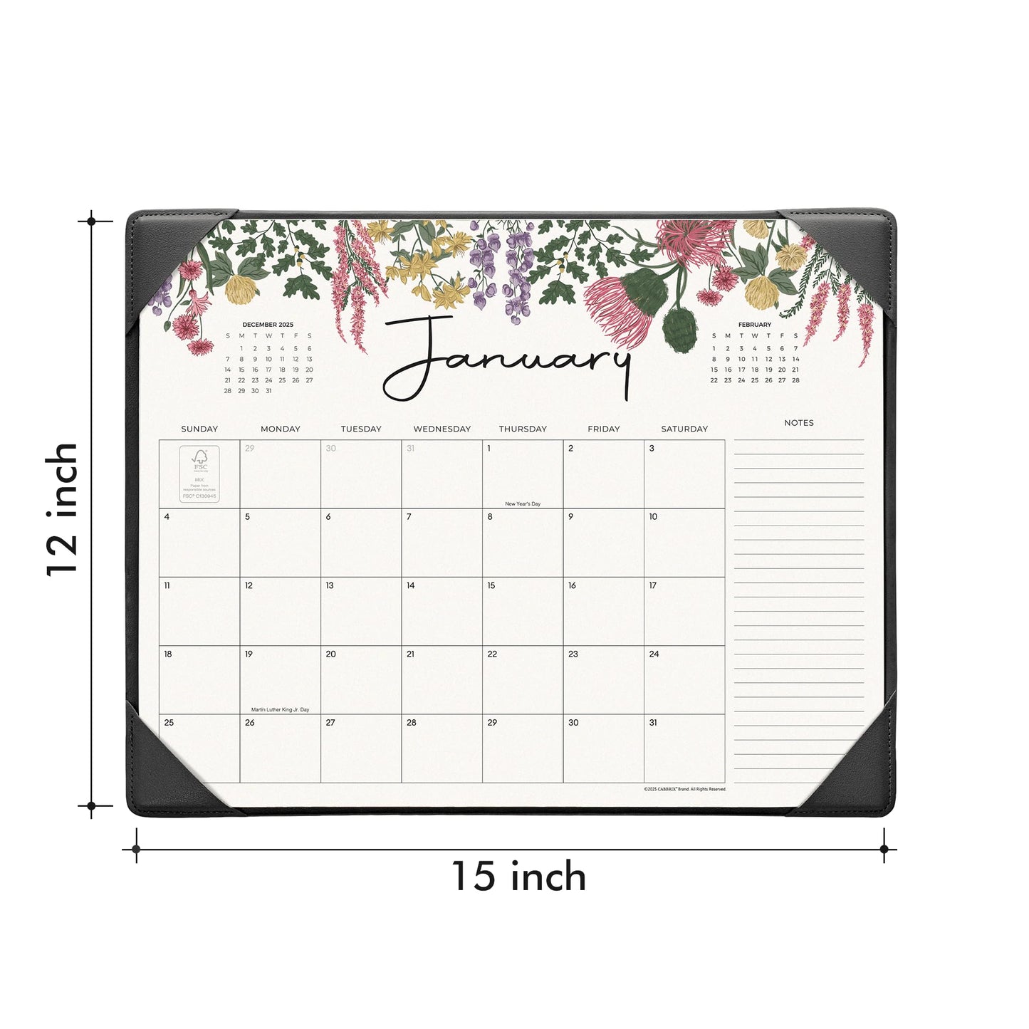 Cabbrix Desk Calendar 2026 with Desktop Mat, Desk Pad Calendar 15"x 12" From January 2026 to June 2027, Desk Calendar for Home Office and School, Easy Planning, Black
