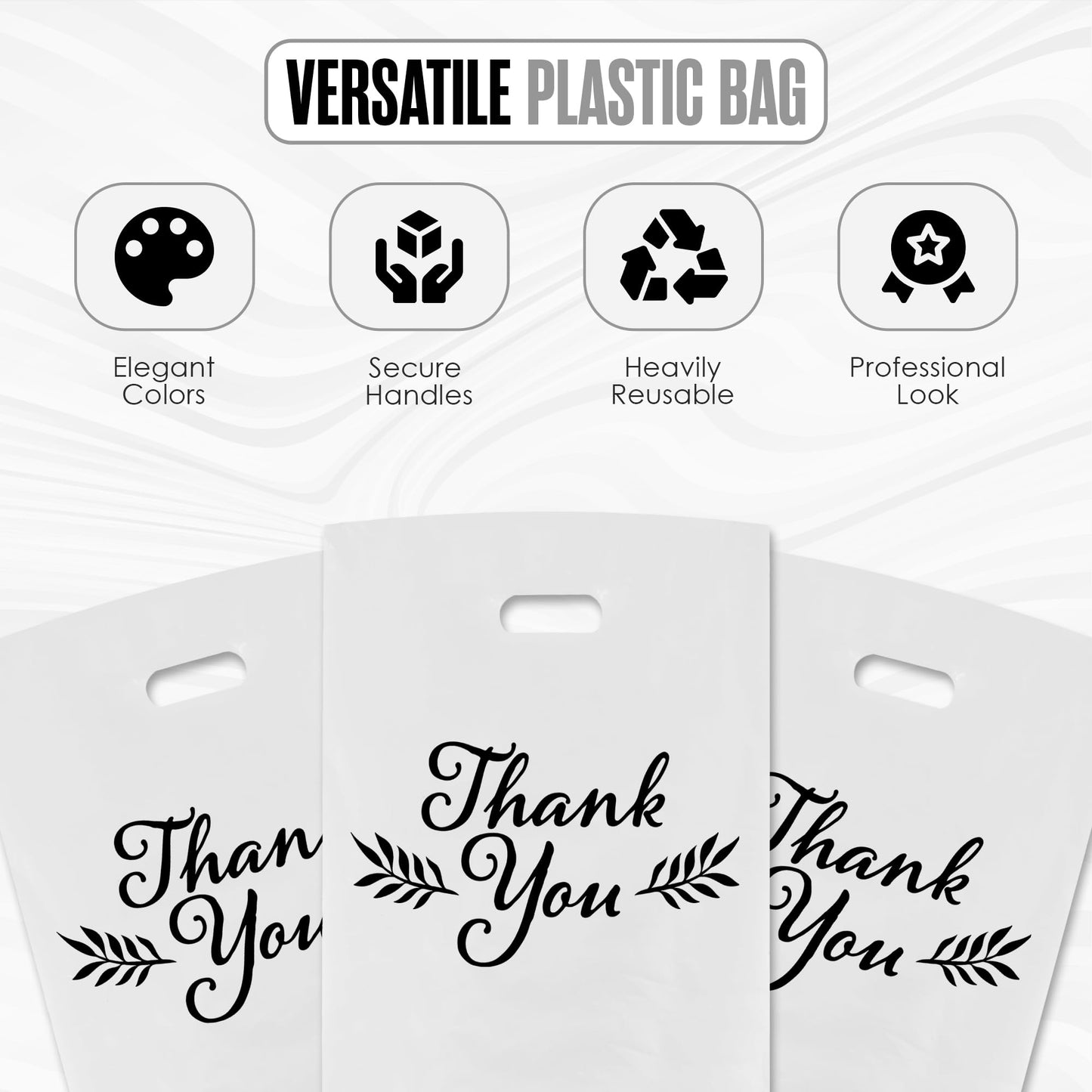 Houseables Thank You Bags, Merchandise Bags, With Handles, Plastic, For Shopping, Retail, Gift, Small Business, Boutique, Store, Customers, Product, Vendor, Events, Holiday, White, 16”x18”, Bulk 500PK