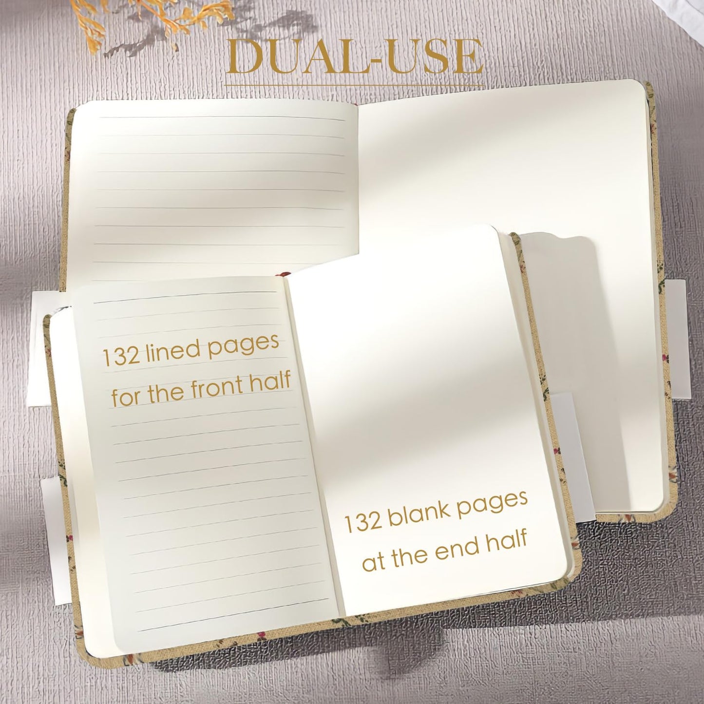 ipoul Floral Linen Journal, Similar Embroidered, Small Notebooks 5x7, Lay Flat Sketchbook, B6 Notebook, Hardcover, Lined & Unlined Notebook, Apricot