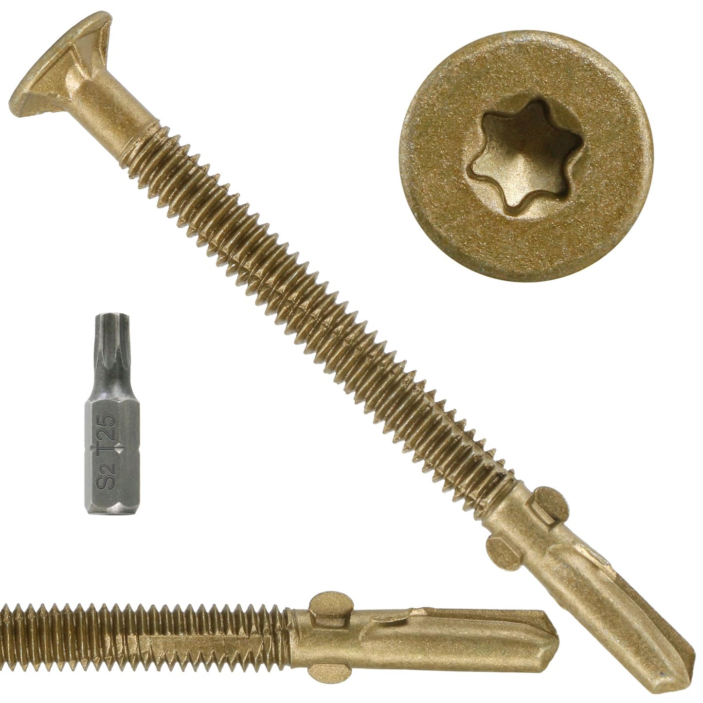 FMhotu #10 x 2-1/2" Trailer Deck Screws, Self-Tapping Sheet Wood Metal Screw, 576Pcs T25 Star Bits Reamer Tek Screws for Trailers, for Attaching Wood to Steel