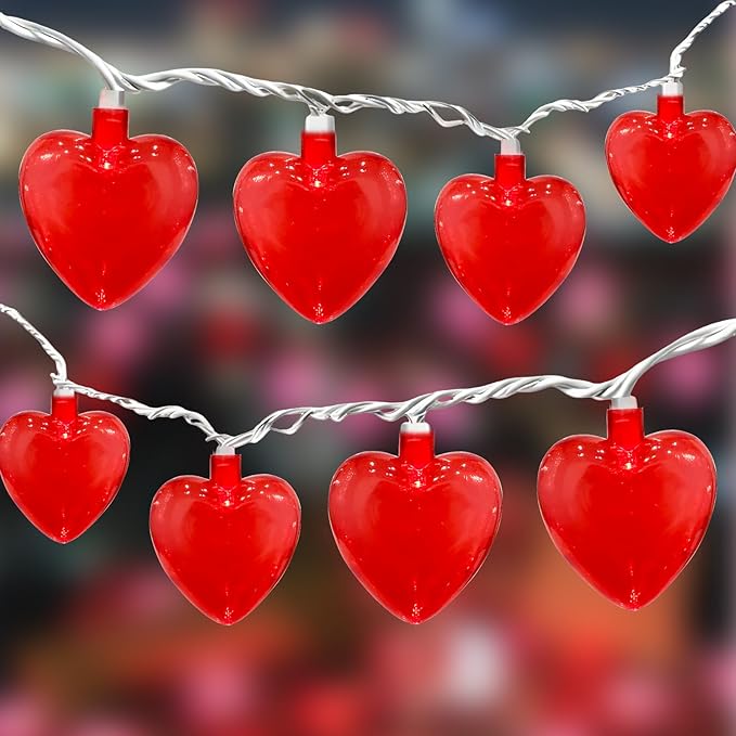 8.5Ft Valentine's Day Heart String Lights, Valentine Decorations Fairy String Lights with 10 Red Heart Lights, Connectable Love Heart Lights for Valentine's Day, Party, Wedding, Holiday Decorations