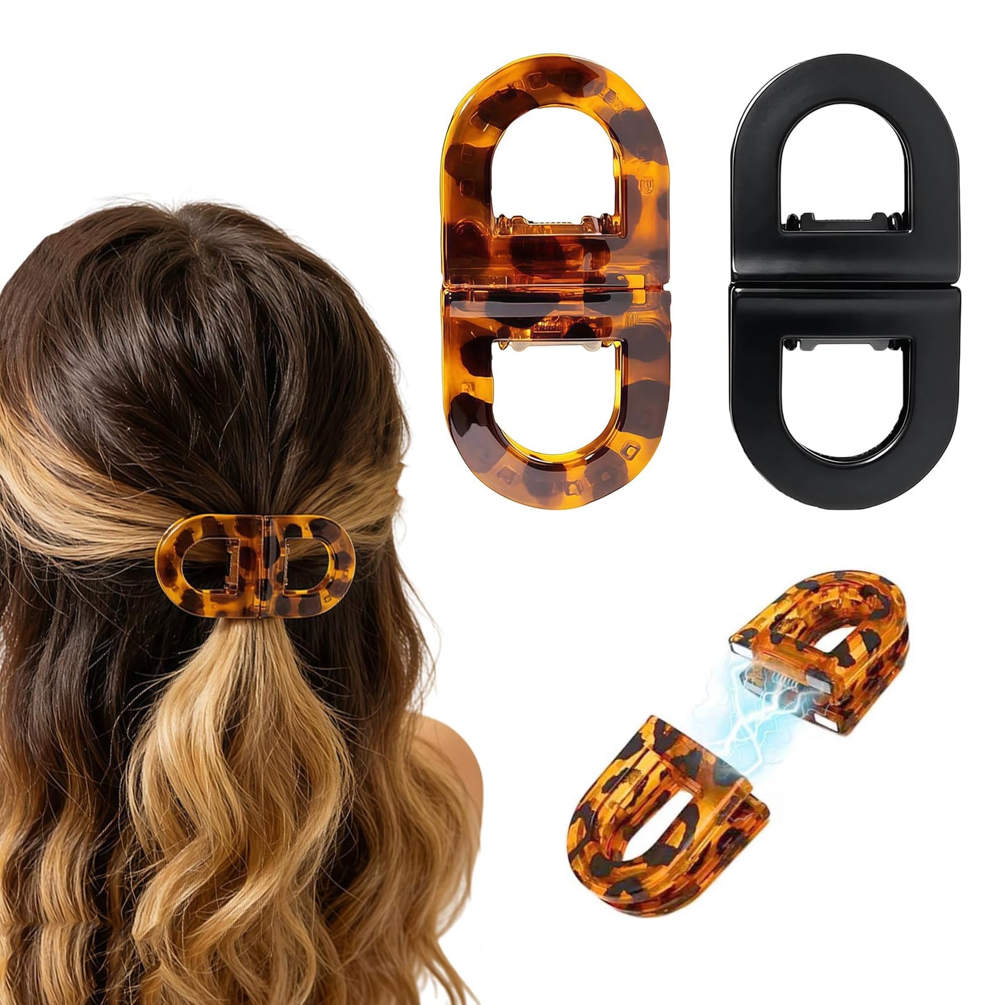 Magnetic Hair Clips for Women Girls, 2PCS Brown & Black Strong Hold Non Slip Claw Clips, Seamless 2-in-1 Quick Snap Design, Creaseless Non-Dent Hair Styling Tools for Thick and Thin Hair (Style 1)