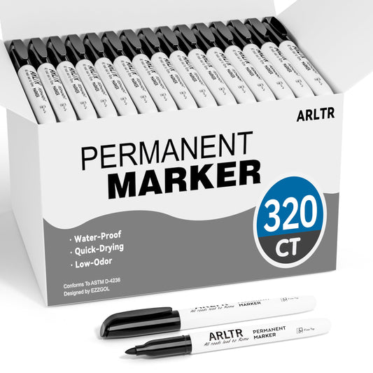 ARLTR Permanent Markers Bulk with Fine Tip, Bulk Pack of 320 with Black, Works on Plastic,Wood,Stone,Metal and Glass for Doodling, Coloring as Office, School Supplies