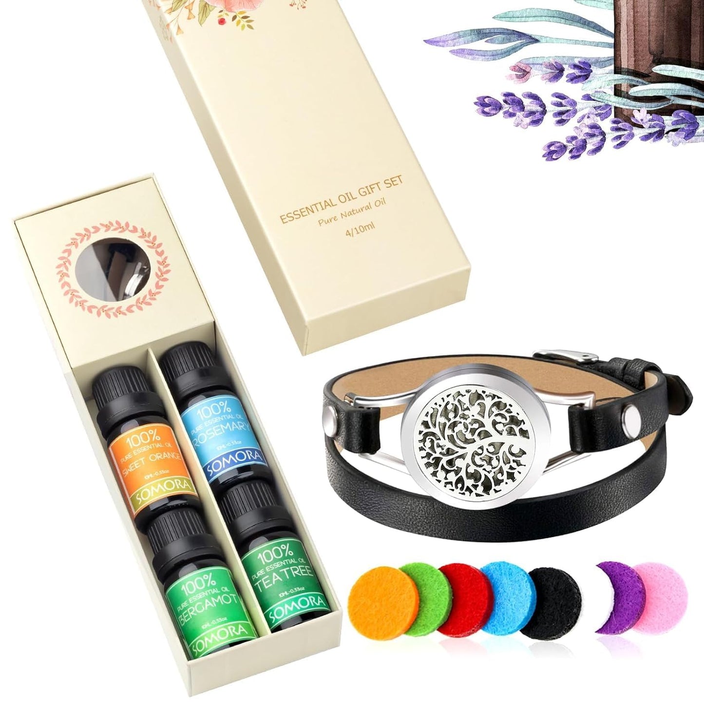 SOMORA Unique Gifts for Women - Valentine's Day Birthday Gifts for Women, Mom, Best Friend, Sister, Wife, Mothers Day Mom Gift, Aromatherapy Diffuser Bracelet Gift Set, Black