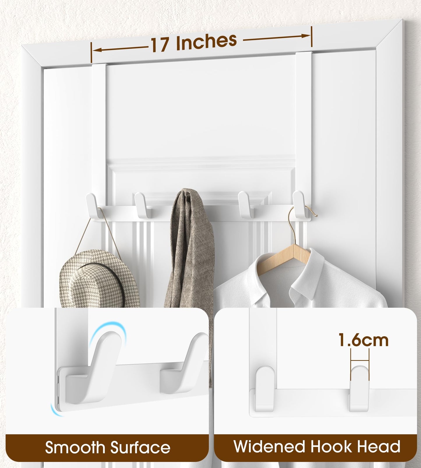 KitchLife Long Over The Door Hooks Hanger with 15.75" Extended Arms, Fits 1 3/8" Doors, L40U - Upgraded Thickened Heavy Duty Bathroom Accessories and Towel Rack Organization - 1 Pack, Glossy White