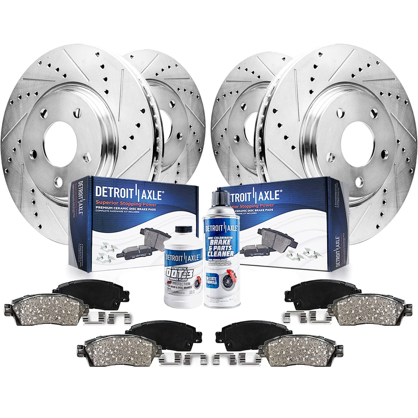 Detroit Axle - 3.6L Brake Kit for 10-15 Chevrolet Camaro, Drilled & Slotted Brake Rotors Ceramic Brakes Pads Front and Rear Repl