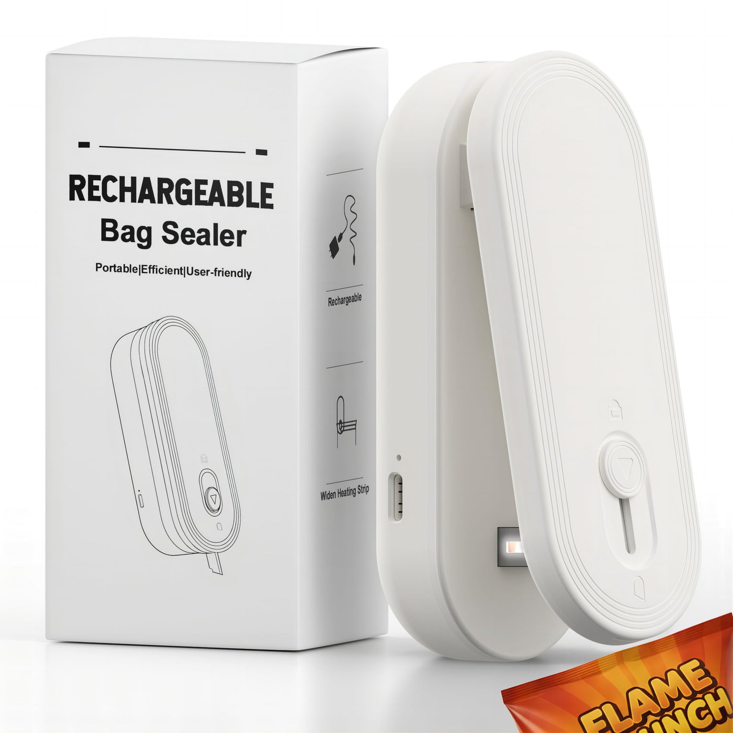 Mini Bag Sealer with Cutter and Magnet, 1800mAh Rechargeable Bag Resealer Handheld, Portable Heat Sealer for Plastic Snack & Chip Bags, Upgraded, Gift for Women, Food Saver, Kitchen Storage (White)