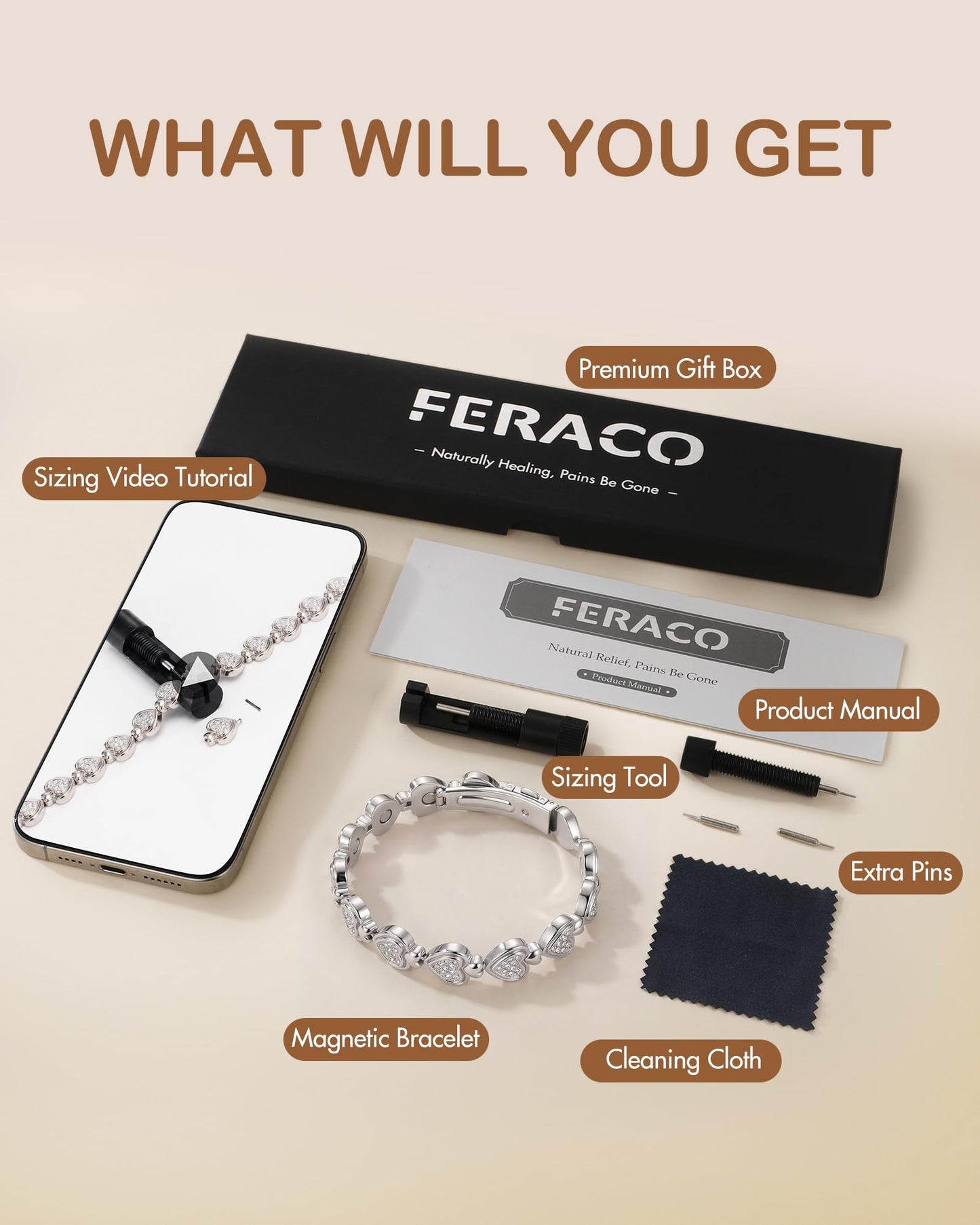 Feraco Pure Copper Bracelets for Women, Ultra Strength Magnetic Bracelet for Women with 3800 Gauss Magnet & Dazzling Austrian Crystals Stone, Heart-Shaped (Silver, 7.68 inches (19.5cm))