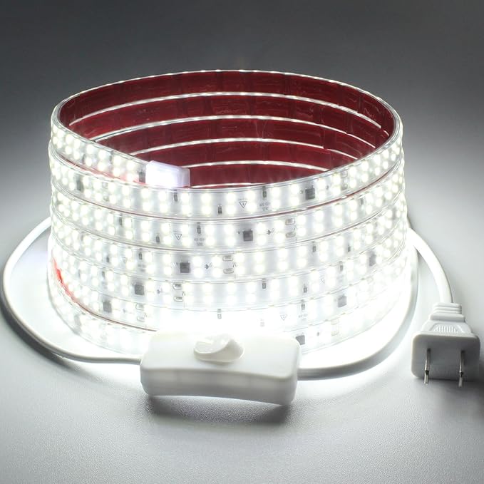 3.28 Feet LED Strip Lights AC 110V Outdoor Rope Lights Waterproof 240LEDs/m 6000K Cold White Super Bright Cuttable LED Light with Adhesive for Kitchen Cabinet Indoor Outdoor Indoor Decor