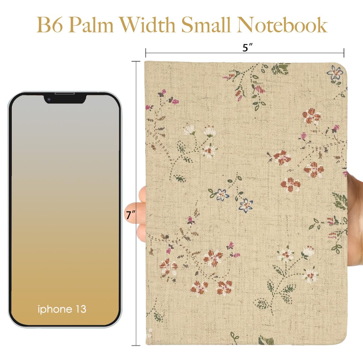 ipoul Floral Linen Journal, Similar Embroidered, Small Notebooks 5x7, Lay Flat Sketchbook, B6 Notebook, Hardcover, Lined & Unlined Notebook, Apricot