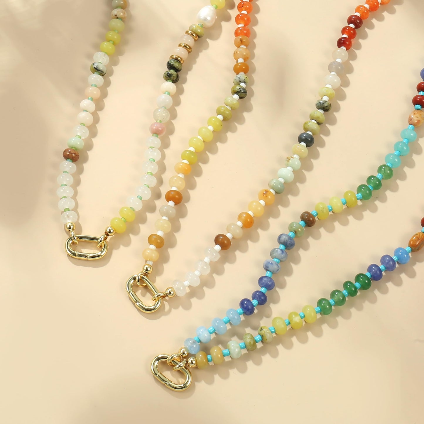 CONRAN KREMIX Colourful Stone Beaded Necklace for Women,Natural Stone Bead Choker Necklaces Boho Summer Beach Necklace Gemstone Jewelry Gift for Women