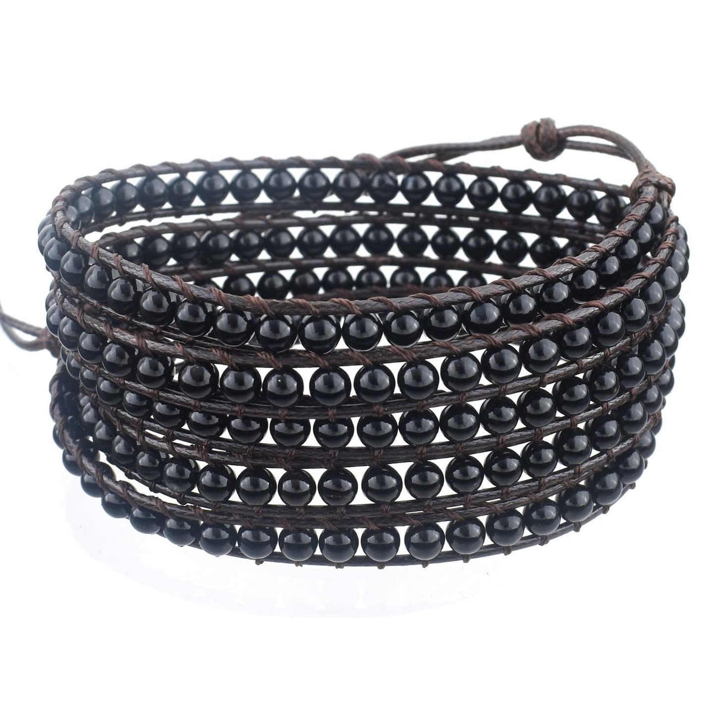 Ayriwoyi Black Onyx Bracelet Beaded Wrap Bracelets for Women Men Natural Stone Agate Bracelet Leather Wrap Adjustable Boho Bracelets