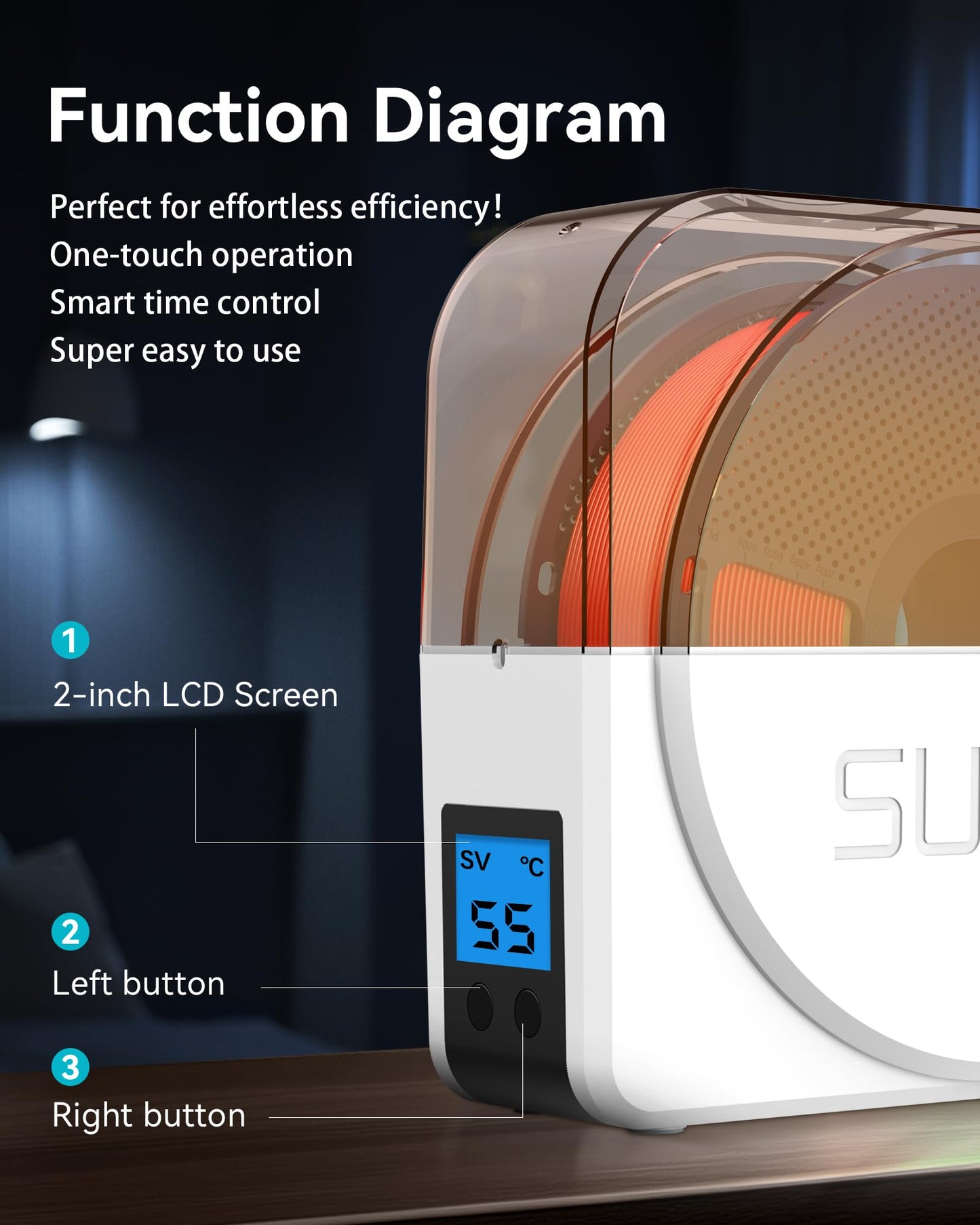 SUNLU Official Filament Dryer S1 Plus, Built-in Circulation Fan, Filament Dryer Box Storage Box for 3D Printer Filament 1.75 2.85 3.00, S1 Plus White