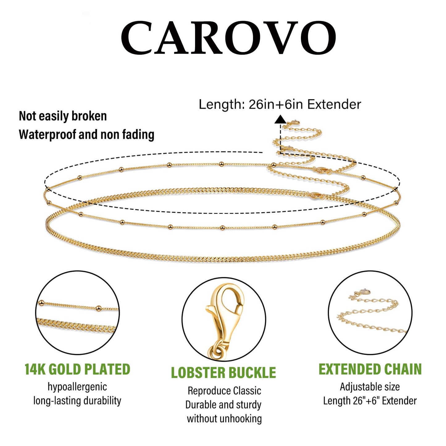 CAROVO Belly Waist Chain for Women 14K Gold Plated Layered Body Chains Boho Cuban Bead Belly Chain Sexy Bikini Body Jewelry for Women Adjustable