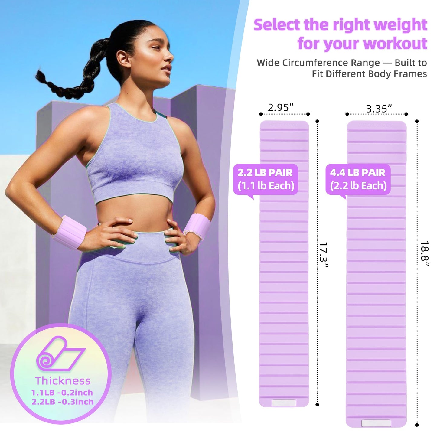 BECOJADDE Wrist Weights Ankle Weights for Women 1 Pair (1.1 lb Each) Silicone Magnetic Leg Arm Weighted Bracelet for Home Yoga Pilates Gym Workout Walking Jogging, Yellow Lavender
