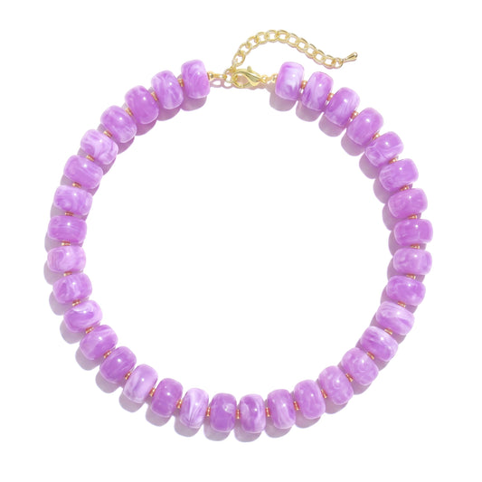 Badu Purple Chunky Beaded Necklace for Women Boho Bead Choker Necklace Summer Fashion Trendy Jewelry Gift