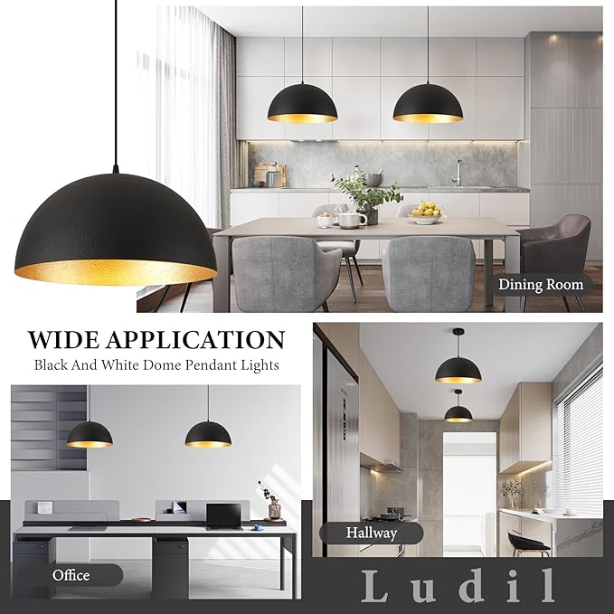 16" Industrial Large Pendant Light Fixtures,Black and Gold Pendant Lights Kitchen Island,Farmhouse Pendant Light Fixtures for Kitchen Foyer Cafe Dining Room,2 Pack
