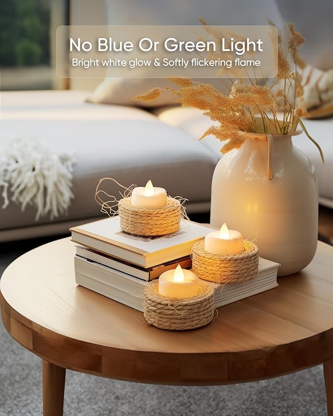 LED Candles, Tea Lights Candles Battery Operated Bulk, 24-Pack Long-Lasting 200 Hours Flameless Tealight Candles, Realistic Tea Lights for Halloween Christmas Wedding, 1.5'' D X 1.25'' H